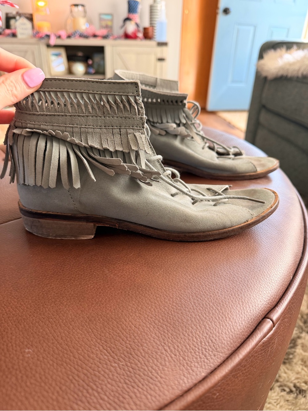 Free People Gray Fringe Lace-Up Ankle Booties